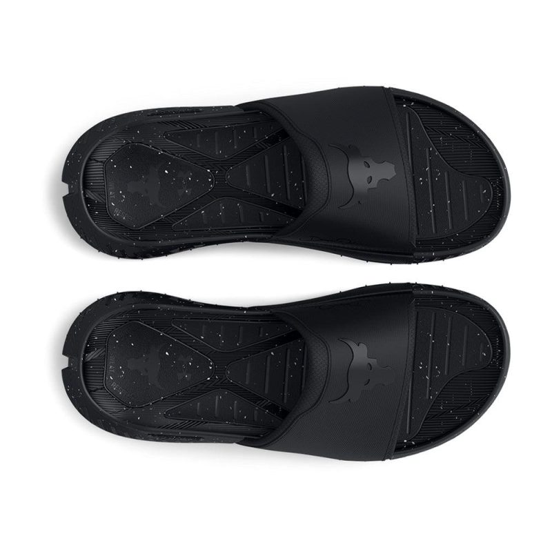 under armour ua project rock 3 slides black or pitch grey shoes irun singapore 3